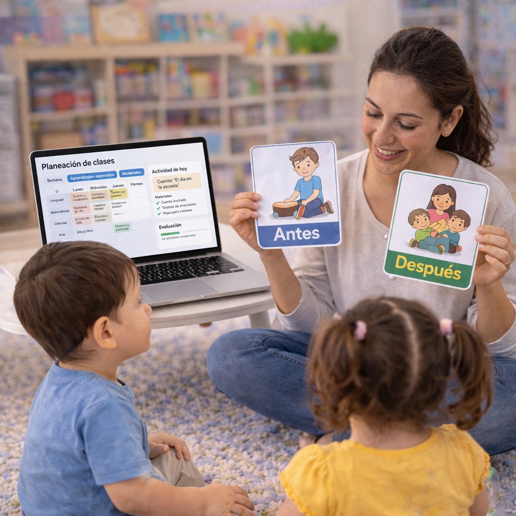 Persona usando un teléfono sobre materiales de planeación